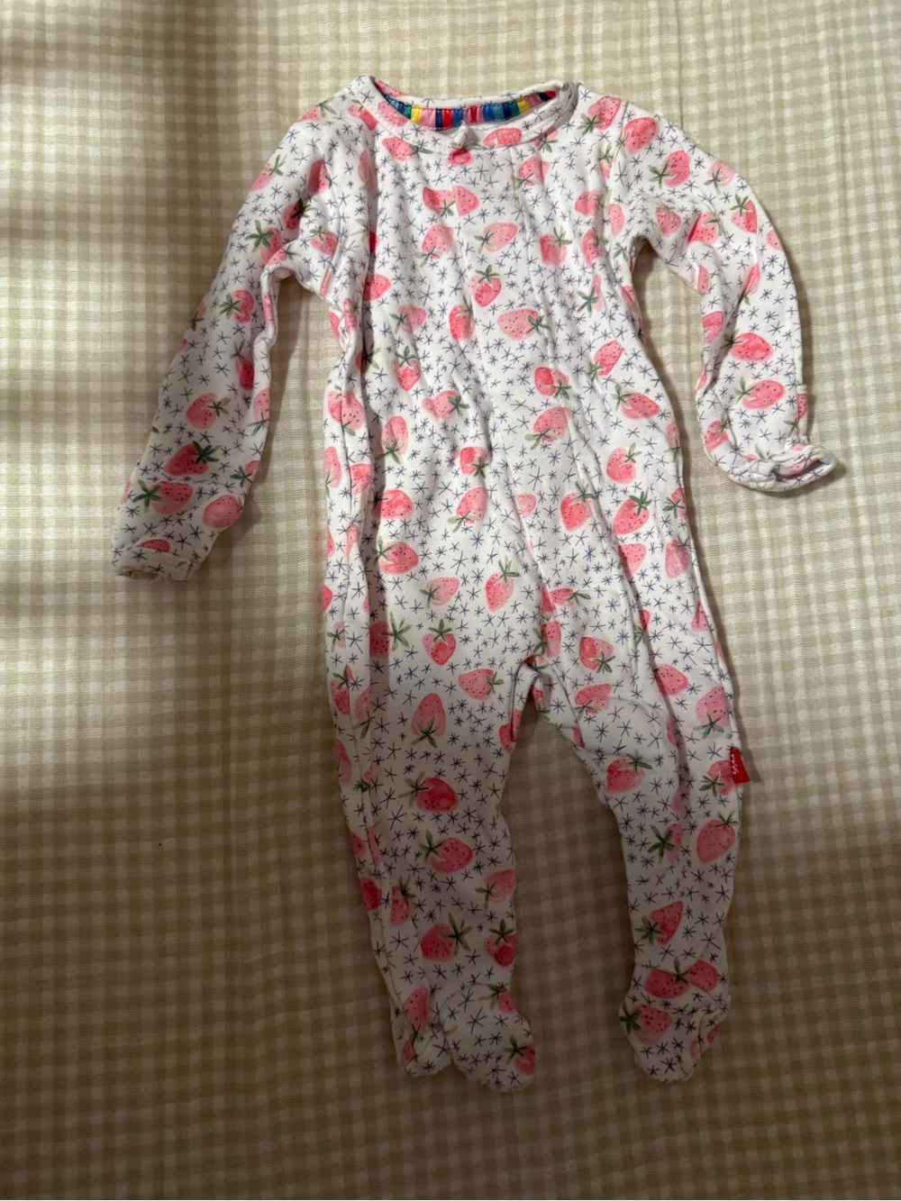 Magnetic Me White Footed One-Piece with Pink Strawberry Print